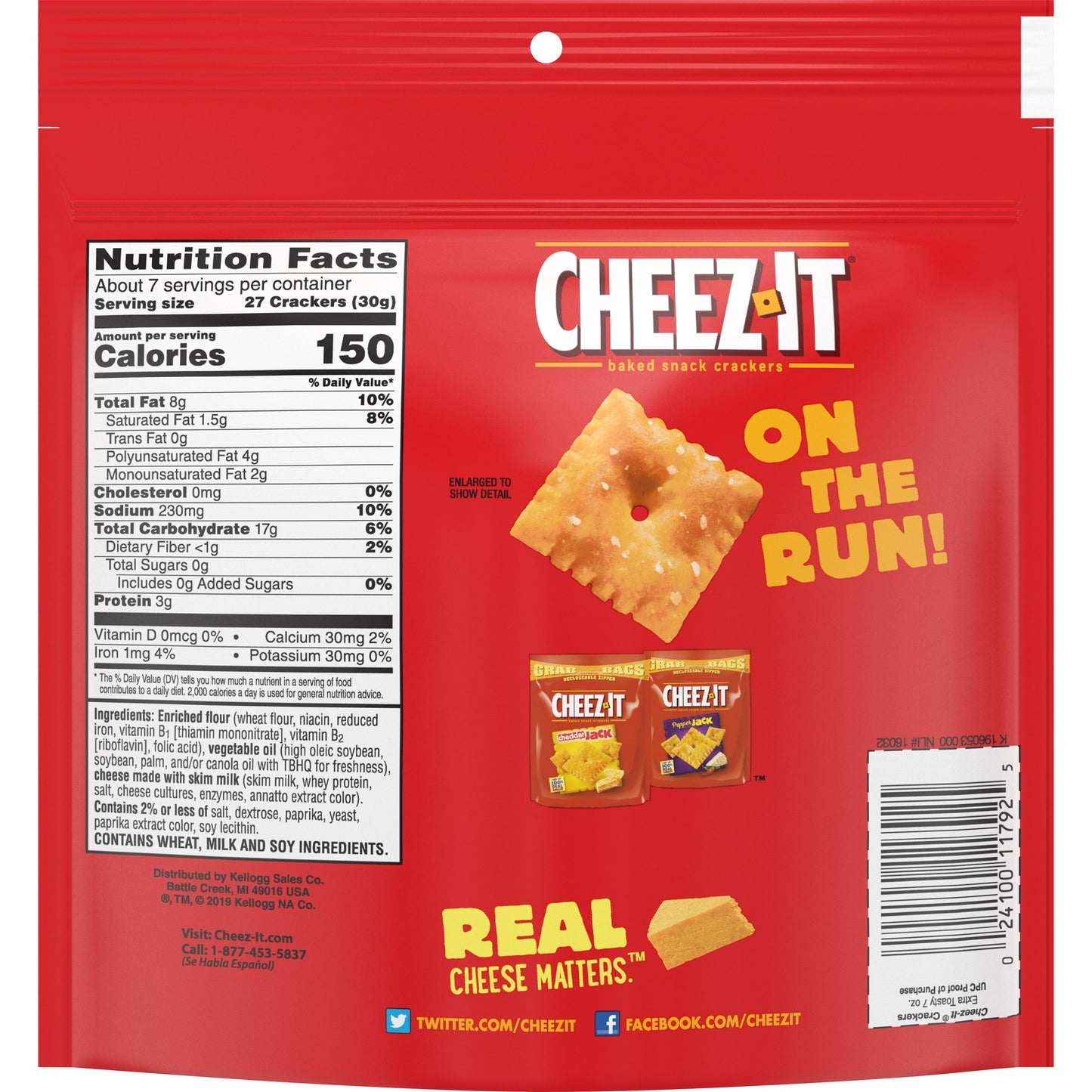 Kellogg's Cheez-It Crackers Extra Toasty, 7 Ounces - 6 Per Case.