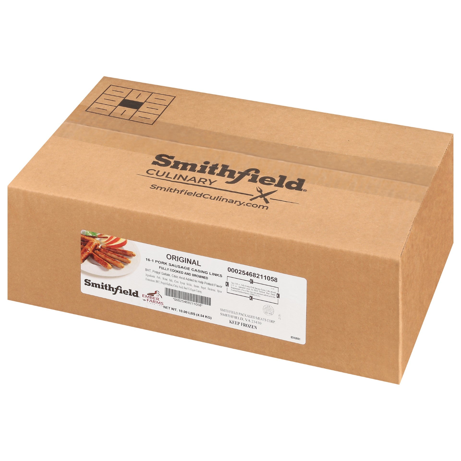 Sausage Link Ember Farms Fully Cooked Original Child Nutrition 10 Pound Each - 1 Per Case.