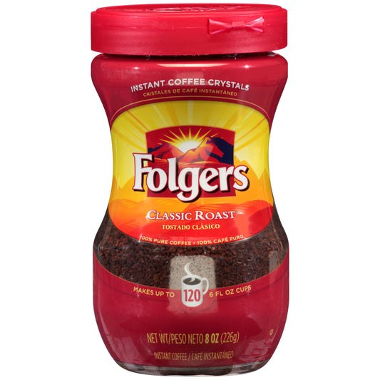 Folgers Caffeinated Instant Count 8 Ounce Size - 6 Per Case.