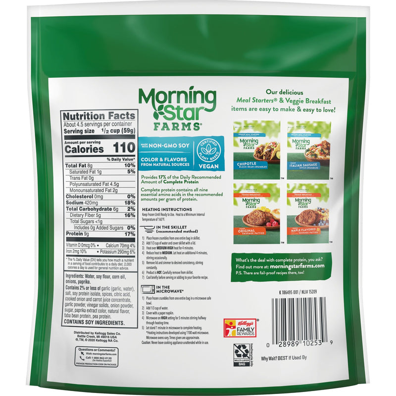 Morningstar Farms Veggie Meal Starters Chorizo Crumbles, 10 Ounces - 6 Per Case.