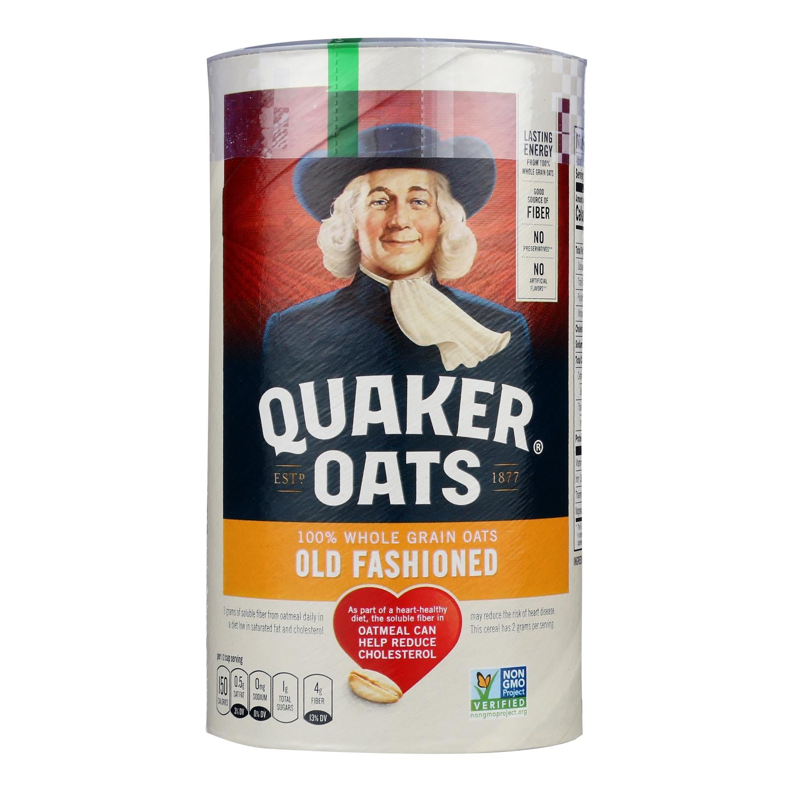 Quaker 100% Whole Grain Old Fashioned Oats - Case of 12 - 18 Ounce