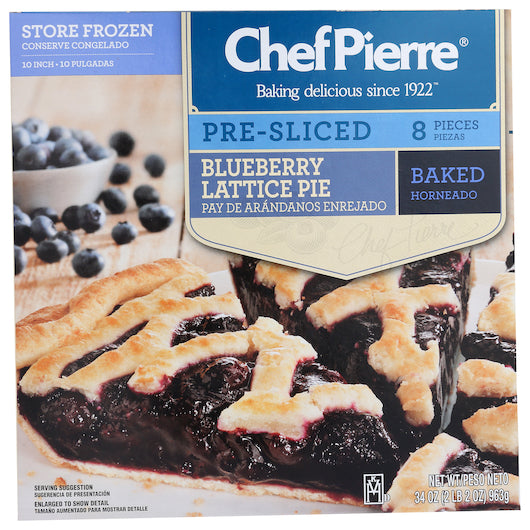 Chef Pierre Blueberry Lattice Pre-Sliced 8 Slices 10" Pie 2.13 Pound Each - 6 Per Case.