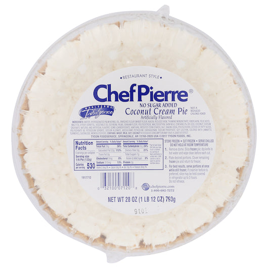 Chef Pierre No Sugar Added Coconut Cream 10" Pie 1.75 Pound Each - 6 Per Case.