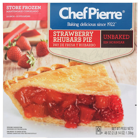 Chef Pierre Strawberry Rhubarb Unbaked 10" Pie 46 Ounce Size - 6 Per Case.