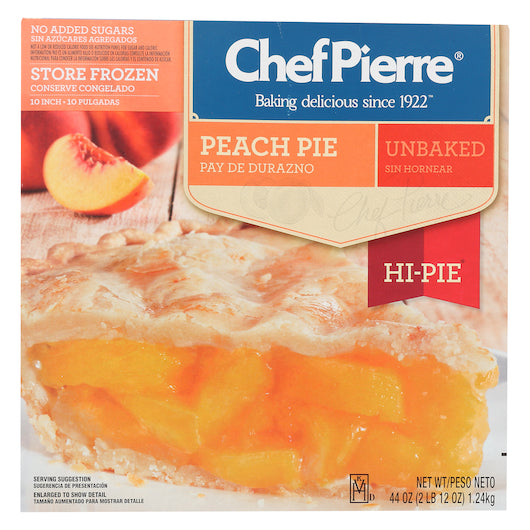 Chef Pierre Hi-Pie Peach No Sugar Added Made With Splenda 10" Pie 2.75 Pound Each - 6 Per Case.