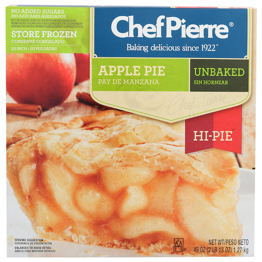 Chef Pierre Hi-Pie Apple Unbaked No Sugar Added Made With Splenda 10" Pie 2.812 Pound Each - 6 Per Case.