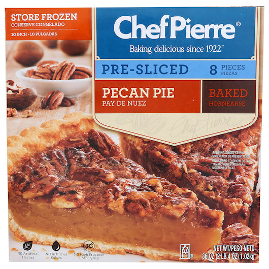 Chef Pierre Pecan Pre-Sliced 8 Slices 10" Pie 2.25 Pound Each - 6 Per Case.