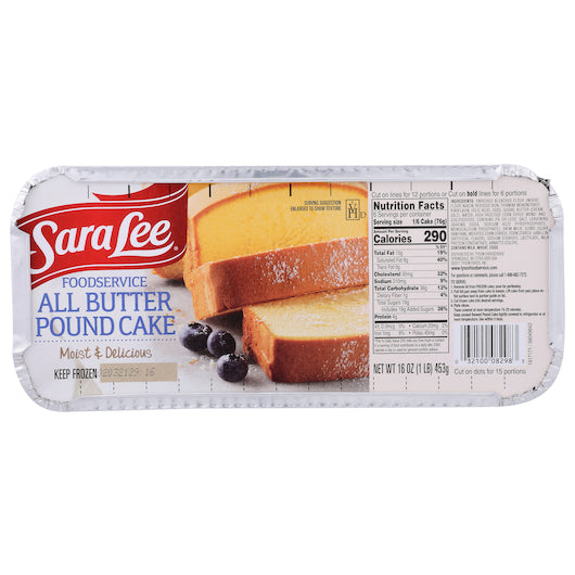 Sara Lee Large All Butter Pound Cake 16 Ounce Size - 12 Per Case.