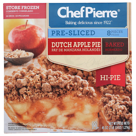 Chef Pierre Hi-Pie Dutch Apple Pre-Sliced 8 Slices Pie 2.812 Pound Each - 6 Per Case.