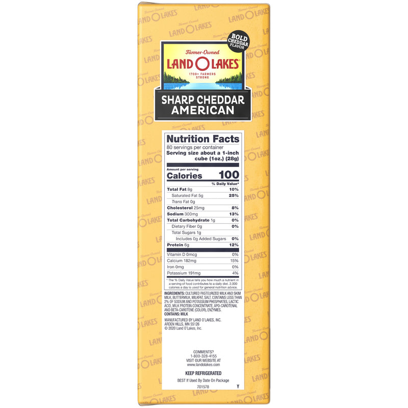 Deli Land O' Lakes Pasteurized Process Sharp Cheddar American Cheese Product(yellow 5 Pound Each - 2 Per Case.