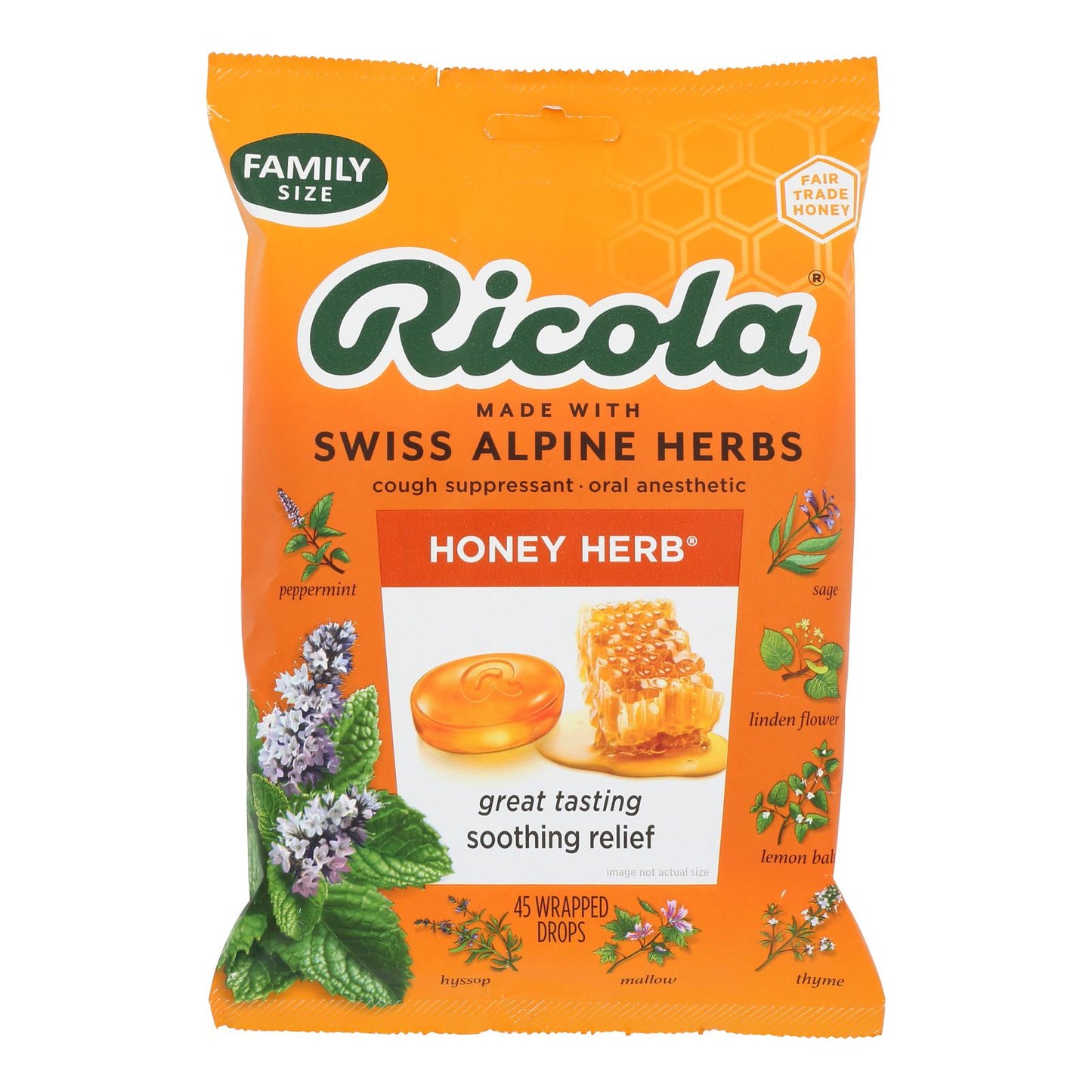 Ricola - Cough Drop Honey Herb - Case of 6-45 Count