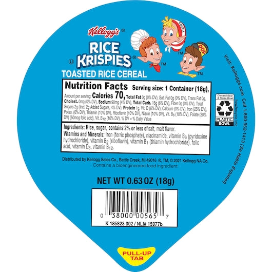 Kellogg's Rice Krispies Cereal, 0.62 Ounce Size - 96 Per Case.