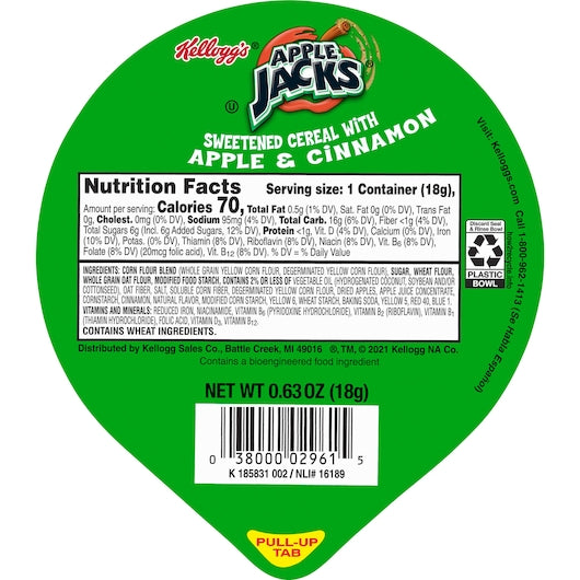 Kellogg's Apple Jacks Cereal0.63 Ounce Size - 96 Per Case.