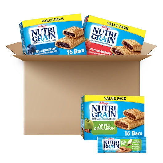 Kellogg's Nutri Grain Soft Baked Breakfast Bars Variety 1 Count Packs - 48 Per Case.