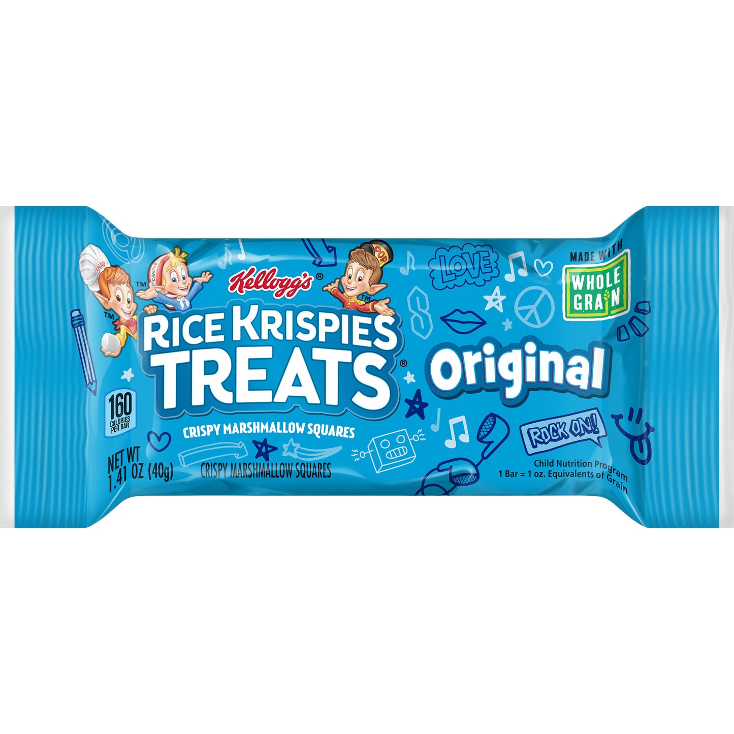 Kellogg's Rice Krispies Treats Squares Whole Grain 1.41 Ounce Size - 80 Per Case.