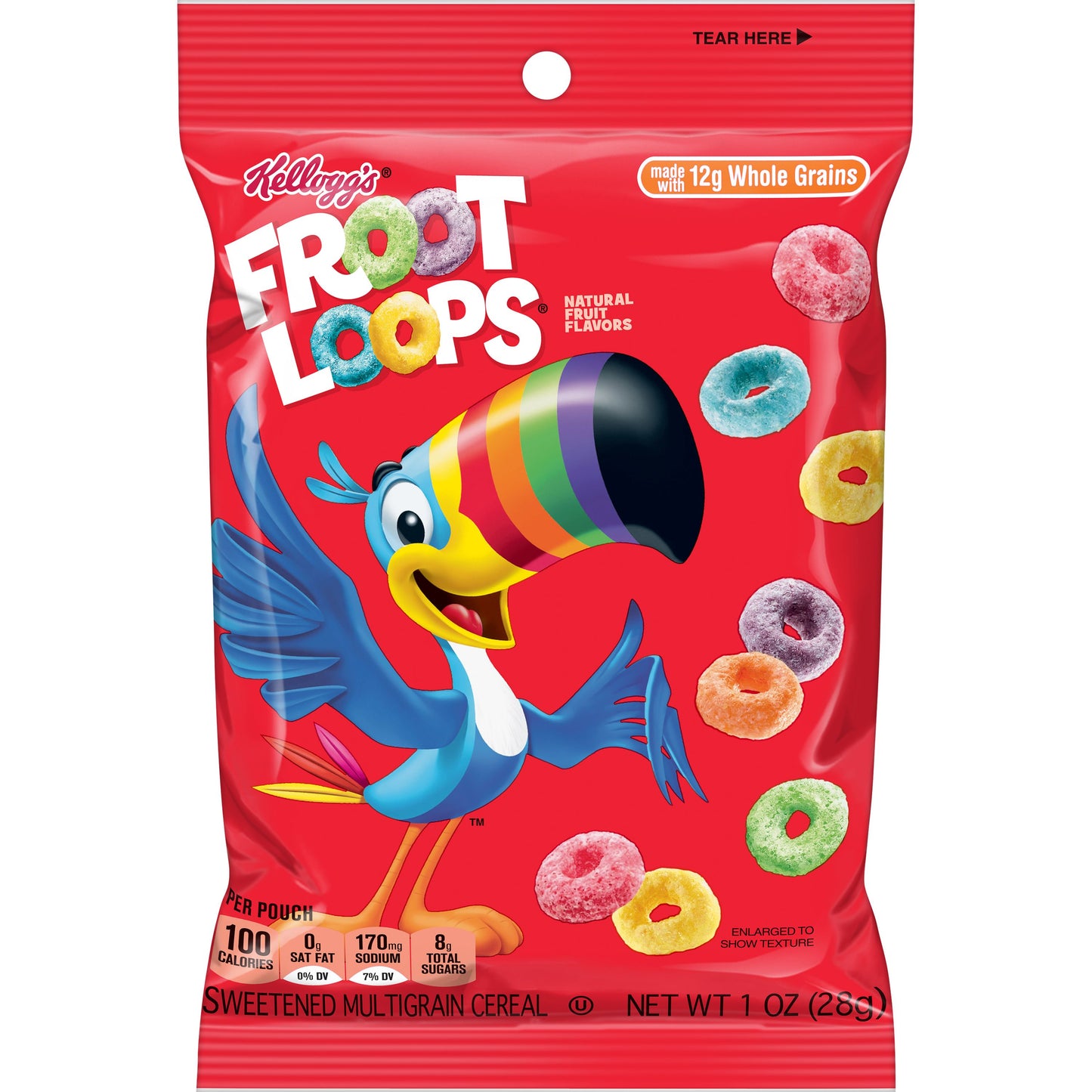 Kellogg's Froot Loops Cereal Reduced Sugar, 1 Ounce Size - 96 Per Case.