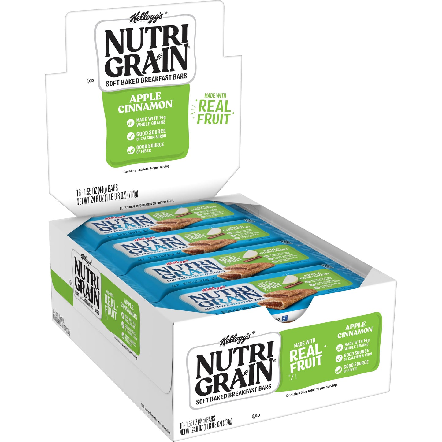 Kellogg's Nutri Grain Soft Baked Breakfast Bars Apple Cinnamon 1.55 Ounce Size - 96 Per Case.