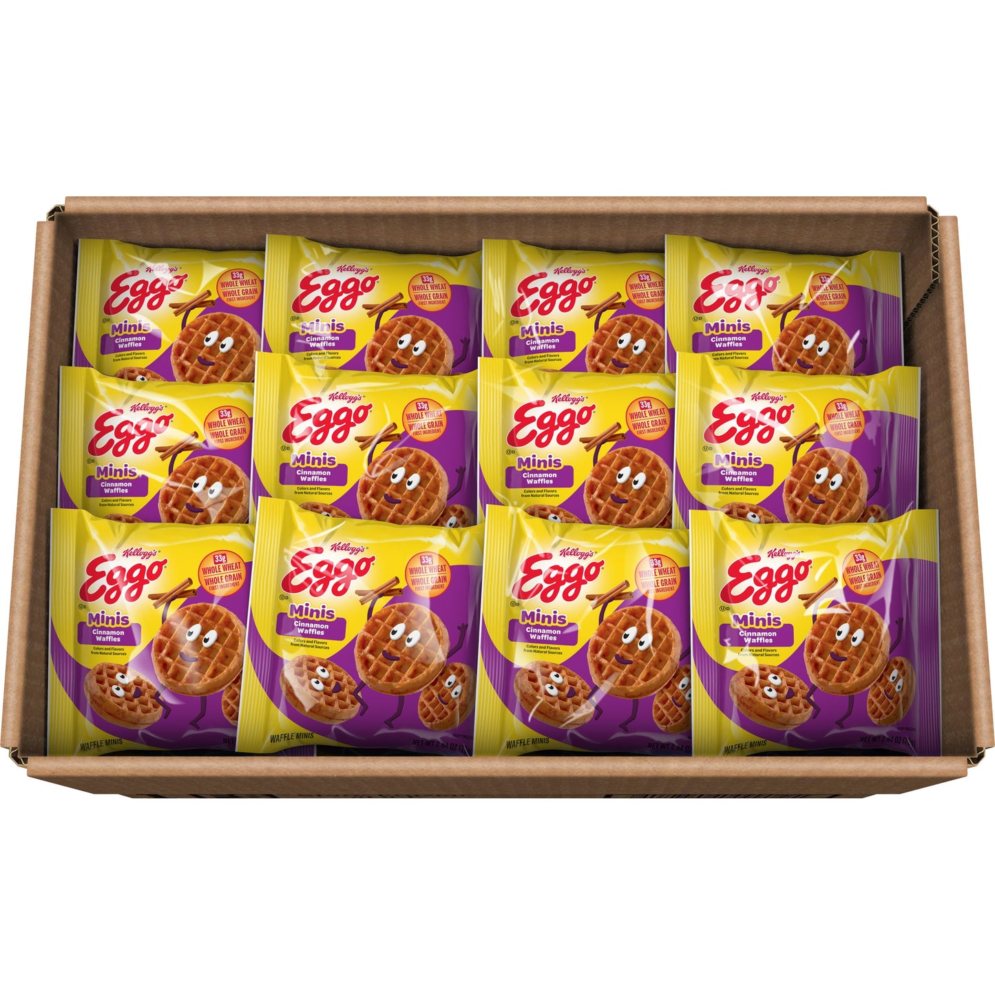 Kellogg's Eggo Bites Cinnamon Mini Waffles 2.64 Ounce Size - 72 Per Case.