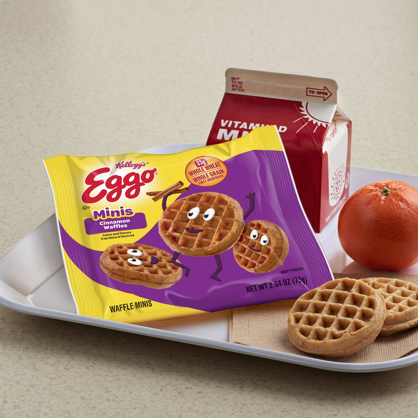 Kellogg's Eggo Bites Cinnamon Mini Waffles 2.64 Ounce Size - 72 Per Case.