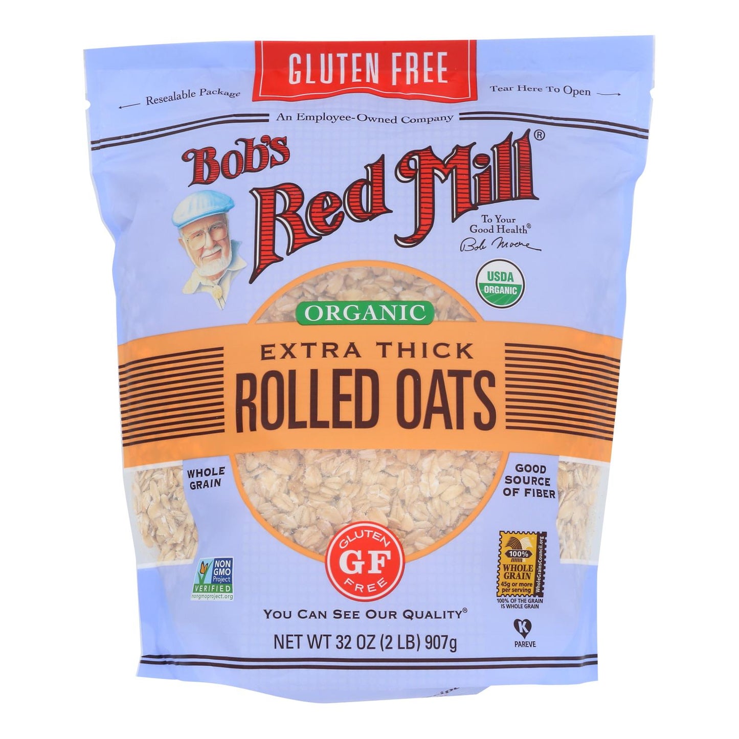 Bob's Red Mill - Organic Thick Rolled Oats - Gluten Free - Case of 4-32 Ounce