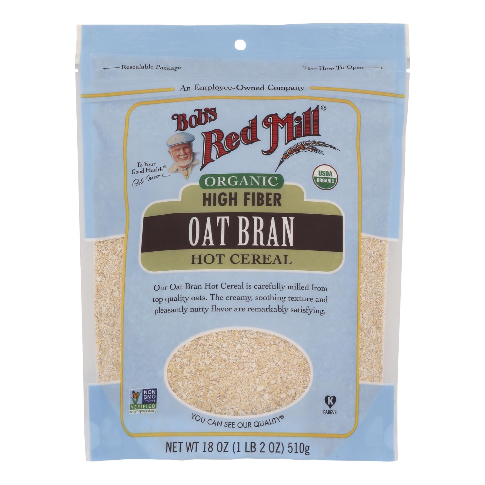 Bob's Red Mill - Oat Bran - Organic High Fiber Hot Cereal - Case of 4 - 18 Ounce.