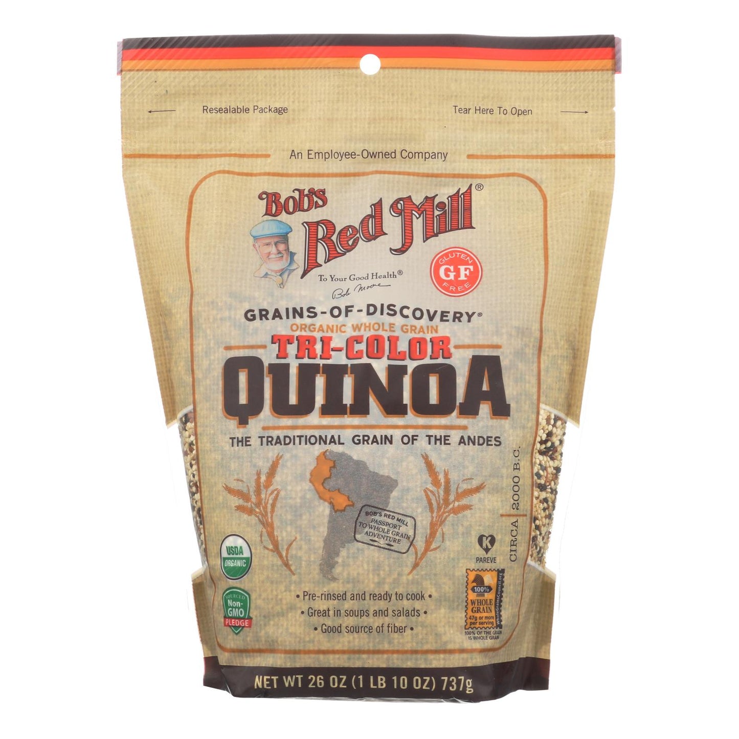 Bob's Red Mill Organic Whole Grain Tri-Color Quinoa - Case of 4 - 26 Ounce