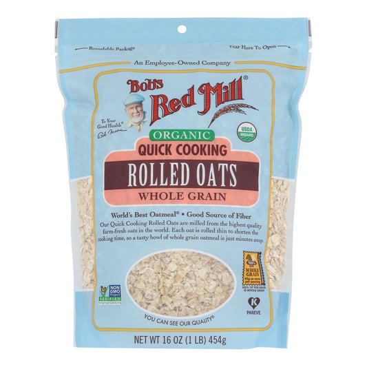 Bob's Red Mill - Oats - Organic Quick Cooking Rolled Oats - Whole Grain - Case of 4 - 16 Ounce.