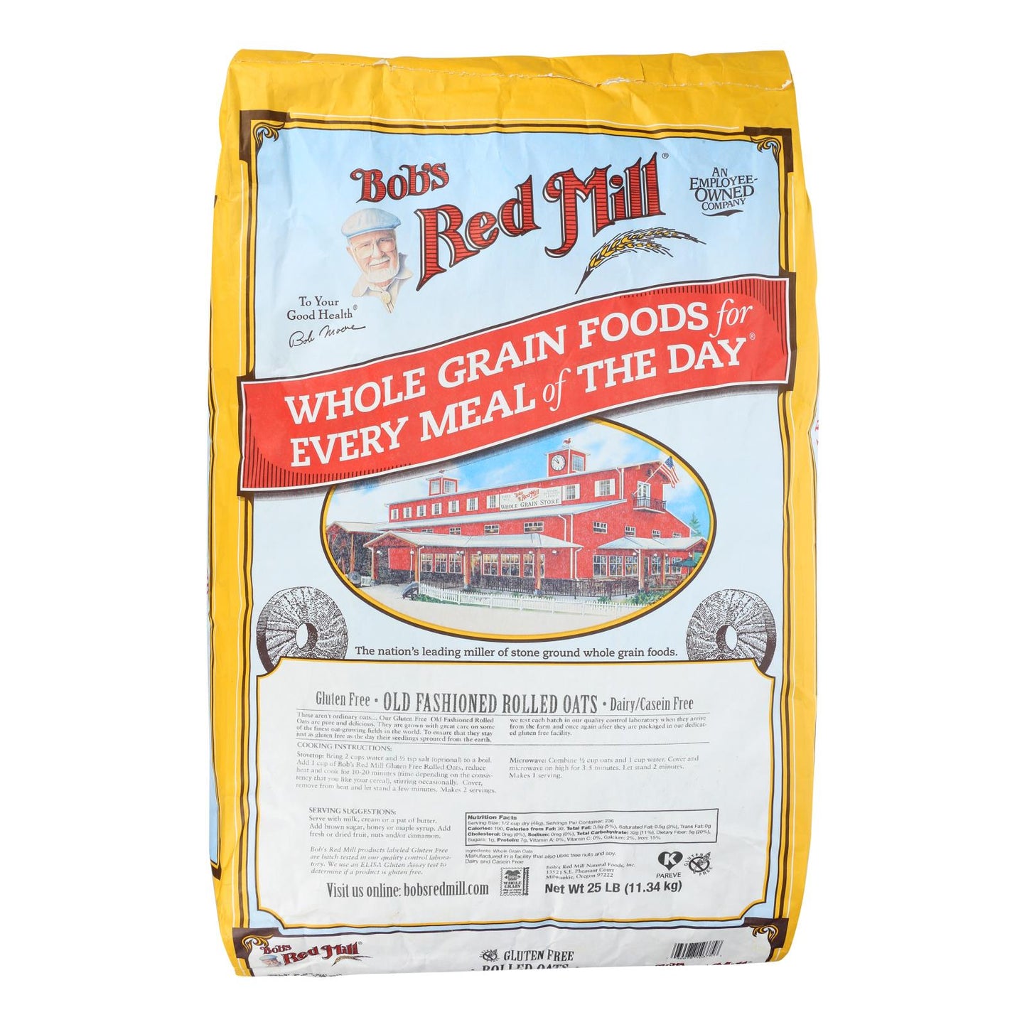 Bob's Red Mill Gluten Free Old Fashion Rolled Oats - Single Bulk Item - 25LB