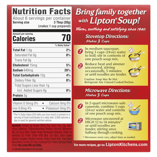 Lipton Soup Chicken Noodle4.2 Ounce Size - 24 Per Case.