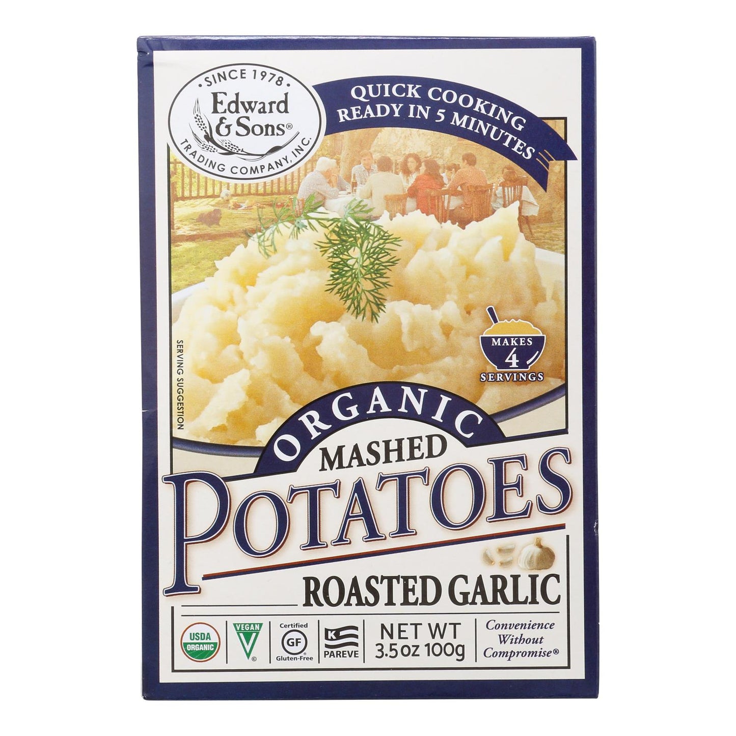 Edward and Sons Organic Mashed Potatoes - Roasted Garlic - Case of 6 - 3.5 Ounce.