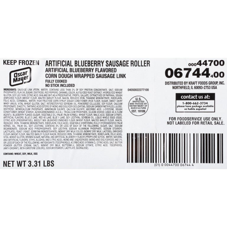 OSCAR MAYER Blueberry Pancake Sausage (20 Count 3.31 lb. Case)