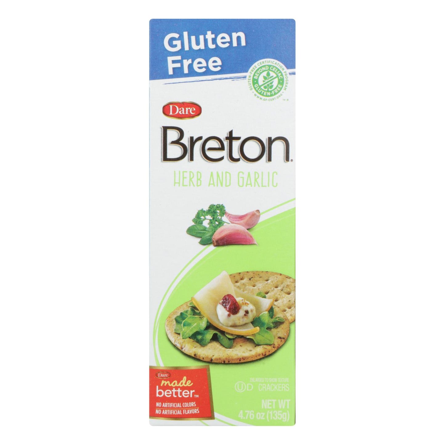 Breton/Dare - Crackers - Herb and Garlic - Case of 6 - 4.76 Ounce.