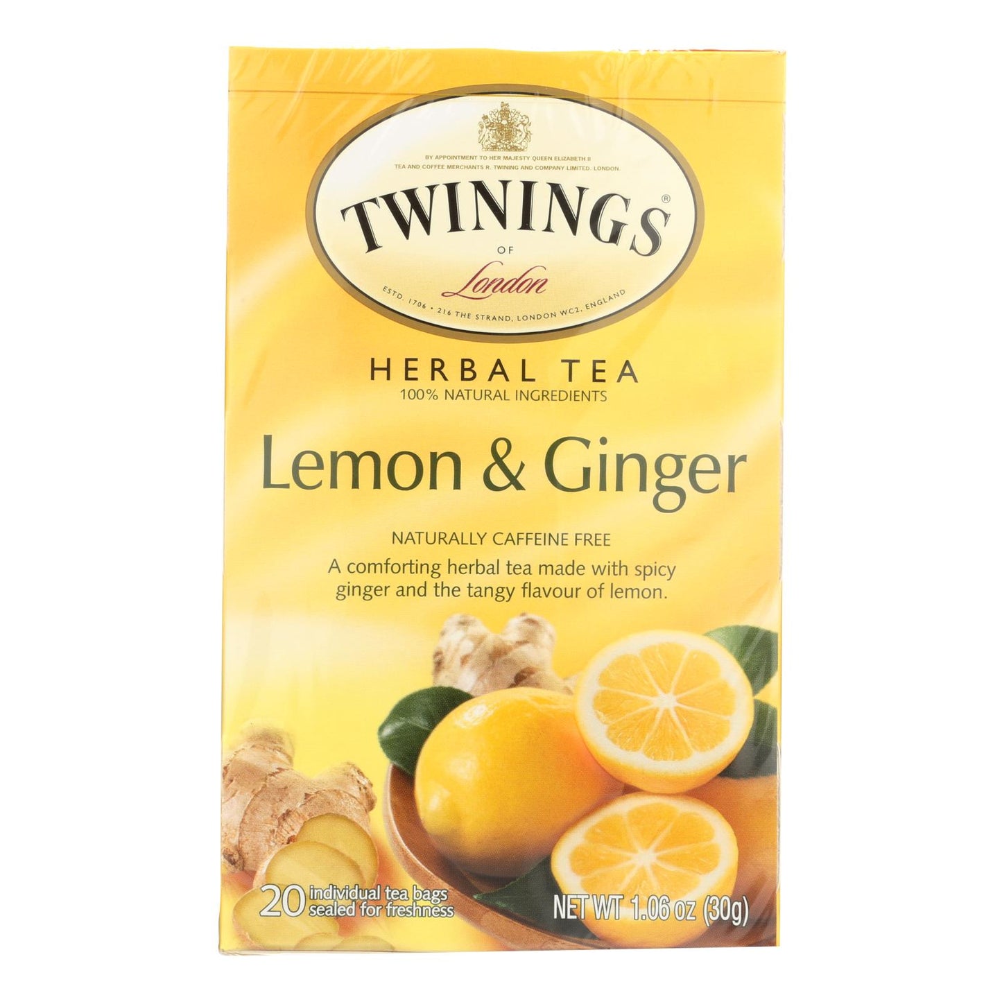 Twinings Tea Green Tea - Lemon and Ginger - Case of 6 - 20 Bags