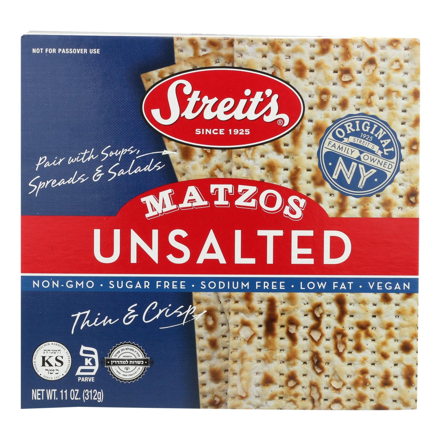 Streit's Matzo - Unsalted - Case of 12 - 11 Ounce