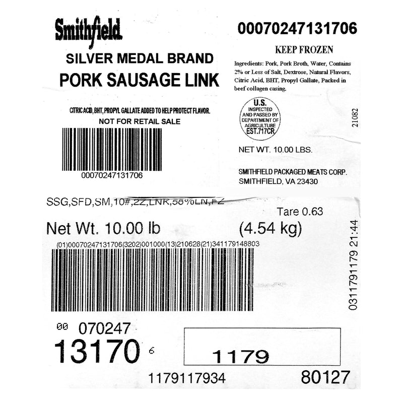 Sausage Link Lean 10 Pound Each - 1 Per Case.