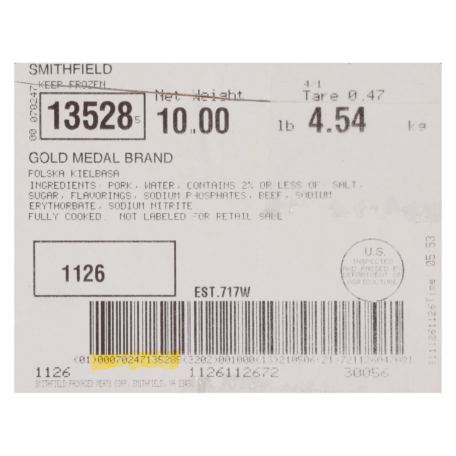 Kielbasa Polska Gold Medal 6" 10.47 Pound Each - 1 Per Case.