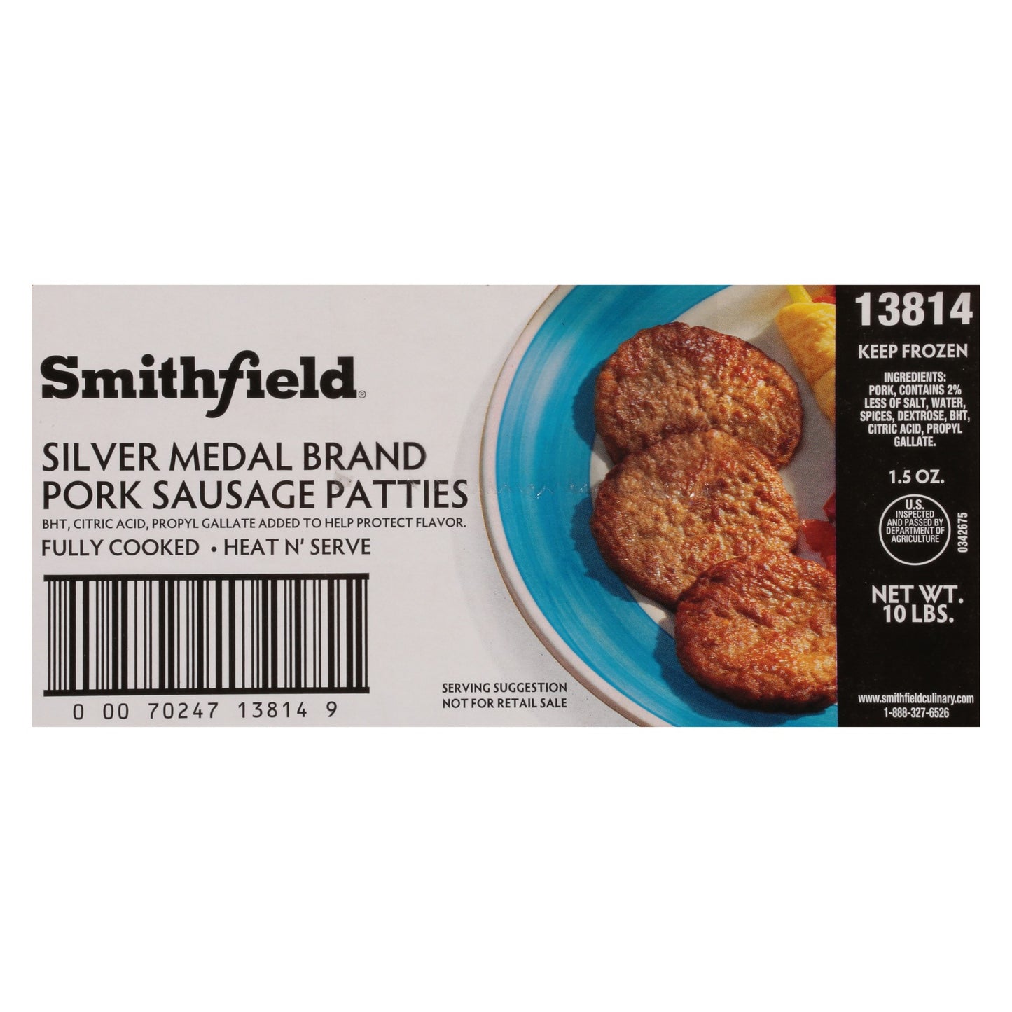 Sausage Patty Fully Cooked Silver Label 10.88 Pound Each - 1 Per Case.