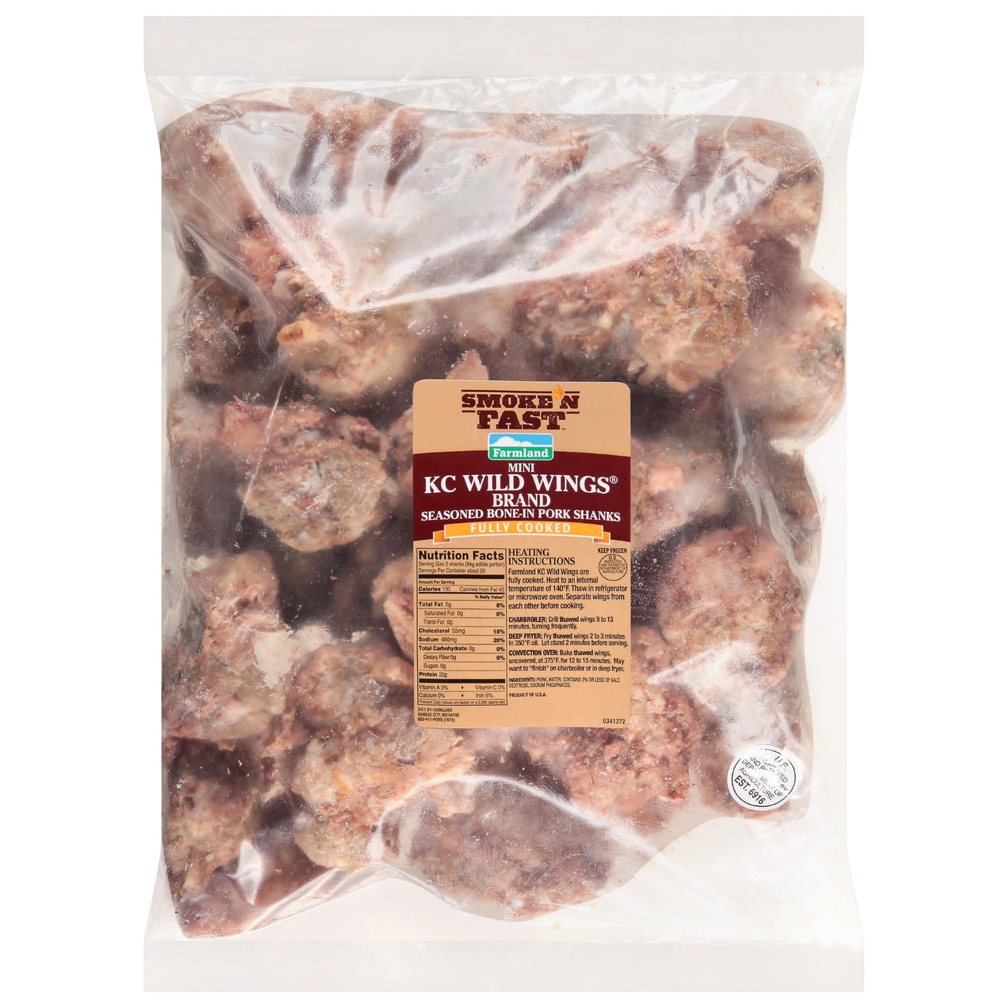 Smithfield Farmland Wild Mini Individual Quick Frozen Fully Cooked Pork Wings 5.5 Pound Each - 2 Per Case.