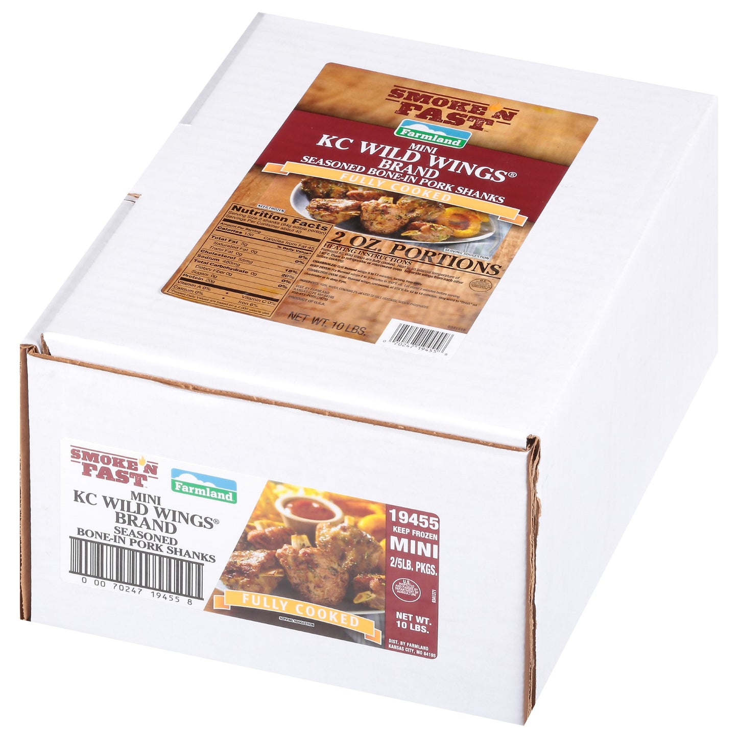 Smithfield Farmland Wild Mini Individual Quick Frozen Fully Cooked Pork Wings 5.5 Pound Each - 2 Per Case.