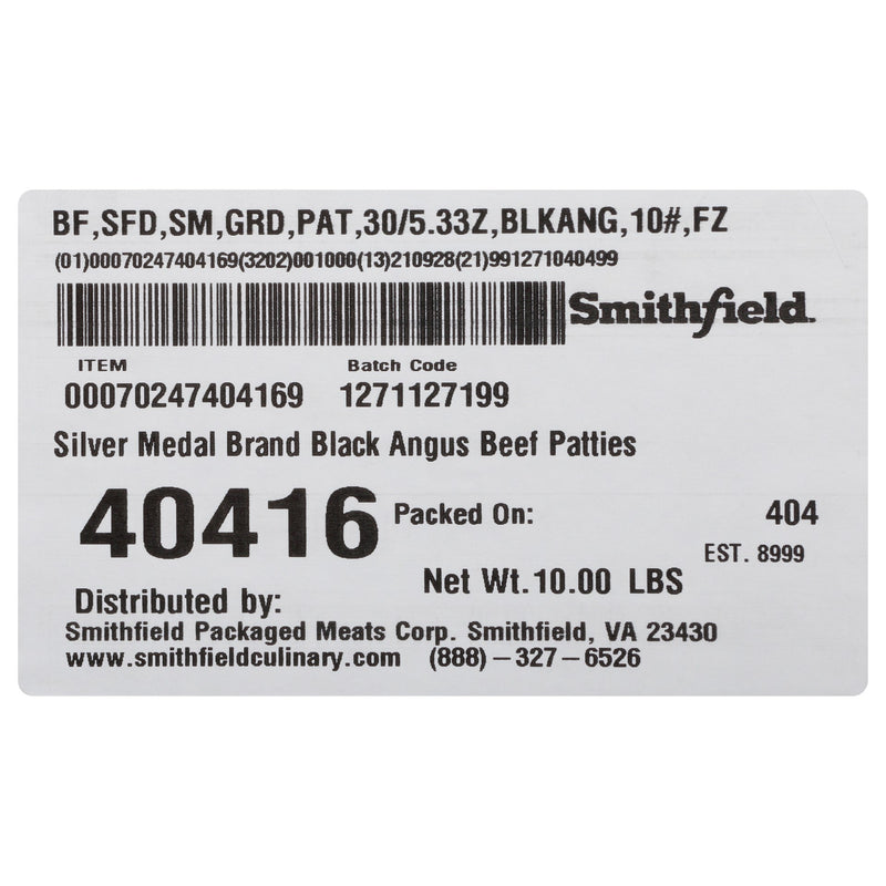 Beef Ground Patty Black Angus 10 Pound Each - 1 Per Case.