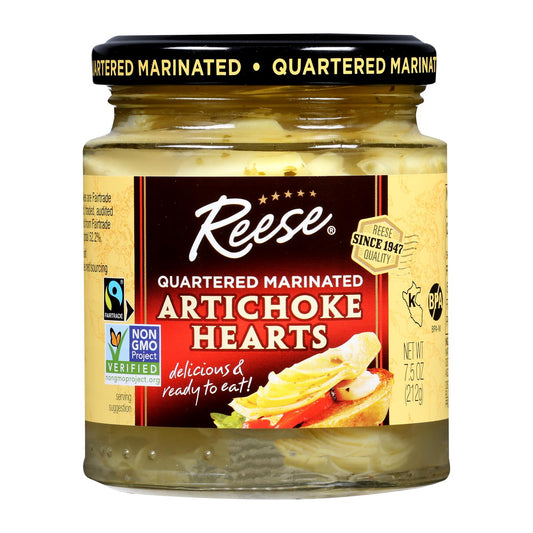 Reese Marinated Artichoke Hearts - Quartered - Case of 12 - 7.5 Ounce.