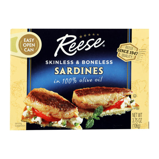 Reese Sardines - Skinless Boneless in Olive Oil - Case of 10 - 3.75 Ounce