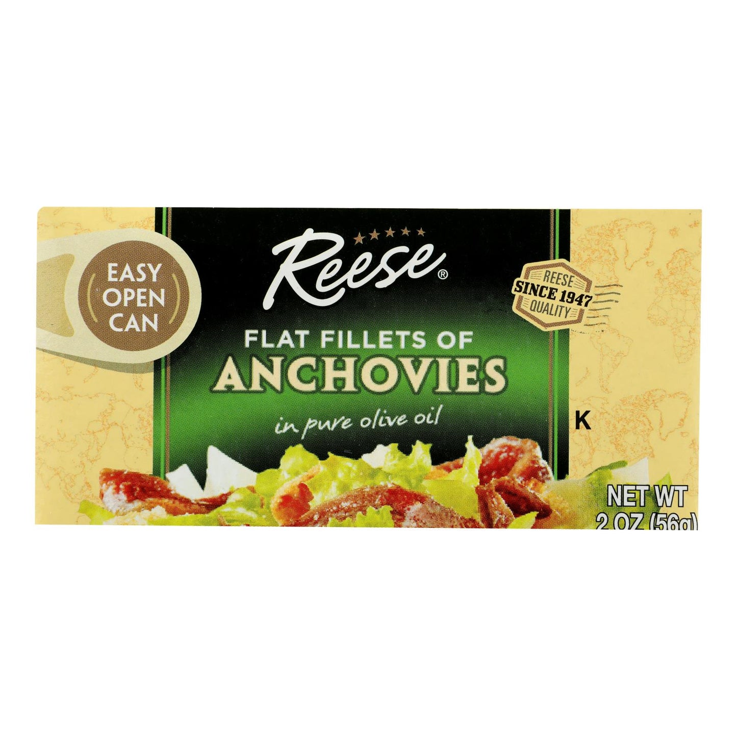 Reese Anchovies - Flat Fillets - in Pure Olive Oil - 2 Ounce - Case of 10