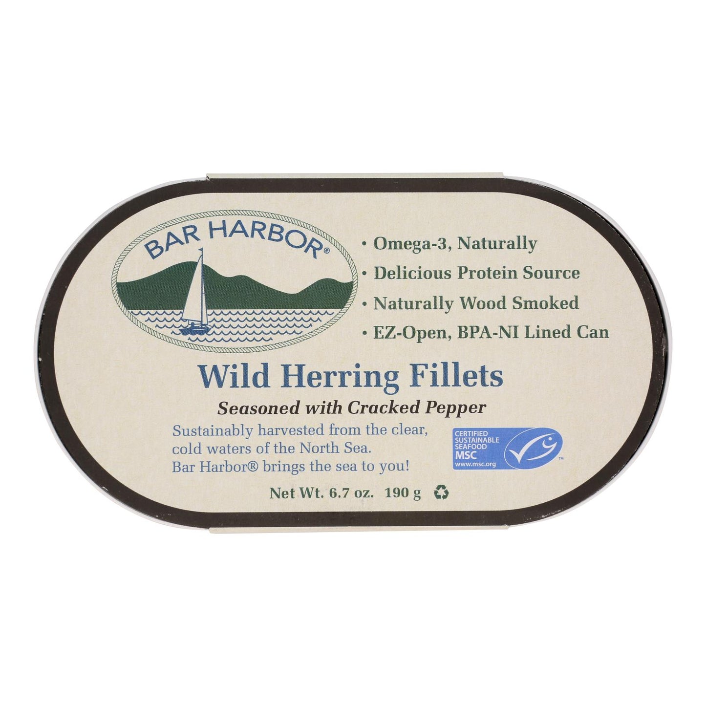 Bar Harbor - Wild Herring Fillets - Cracked Pepper - Case of 12 - 6.7 Ounce.