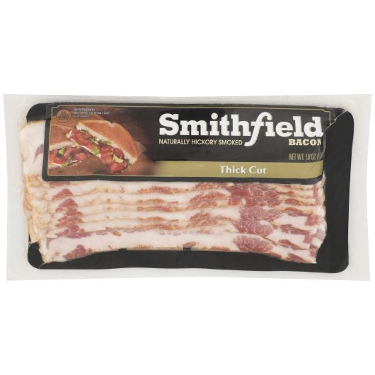 Smithfield Naturally Hickory Smoked Bacon Thick Cut 16 Ounce Size - 24 Per Case.