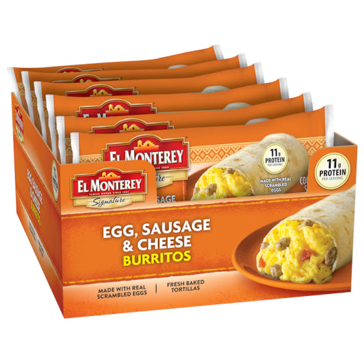 El Monterey Individually Wrapped Egg, Sausage, & Cheese Burrito, 4.5 Ounces - 24 Per Case
