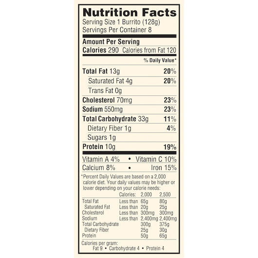 El Monterey Egg Sausage Cheese Potato Burrito, 2.25 Pounds - 6 Per Case