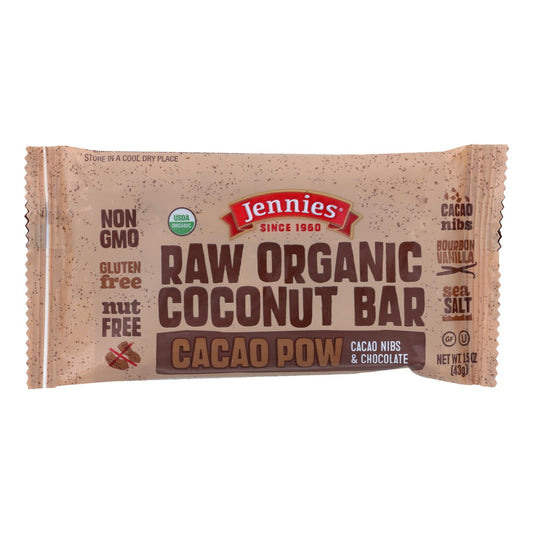 Jennie's Organic Cacao Powder Coconut Bar - Case of 12 - 1.5 Ounce.