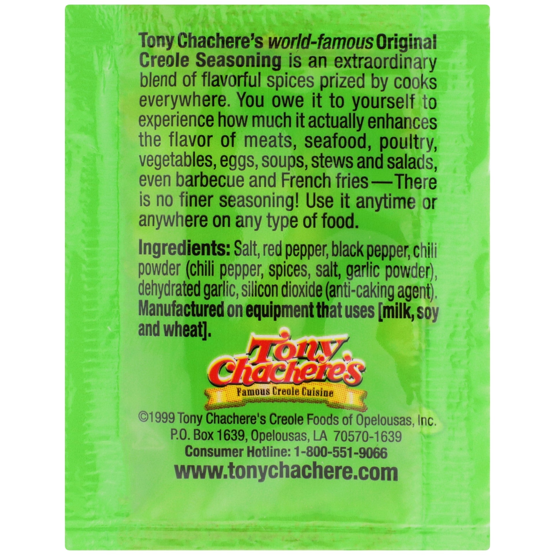 Tony Chachere's Creole Seasoning Packets 0.05 Ounce Size - 1000 Per Case.
