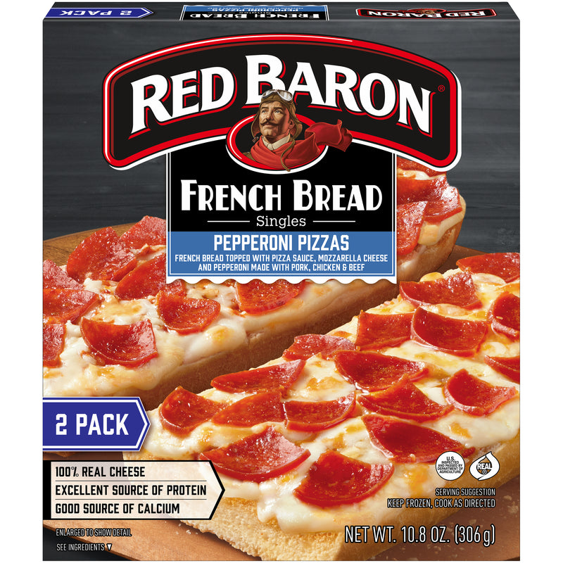 Red Baron Frozen Pizza French Bread Pepperoni 10.8 Ounce Size - 12 Per Case.